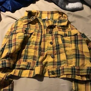 plaid print cropped jacket